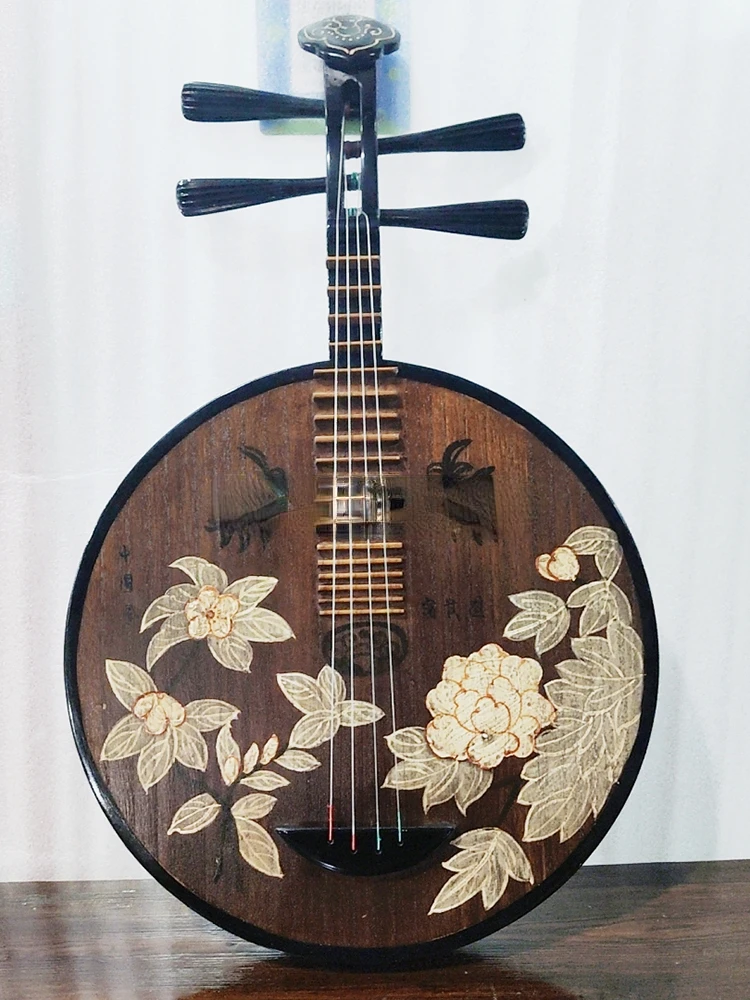 Musical instrument: moon qin painted decorative props mahogany real plucked ornaments