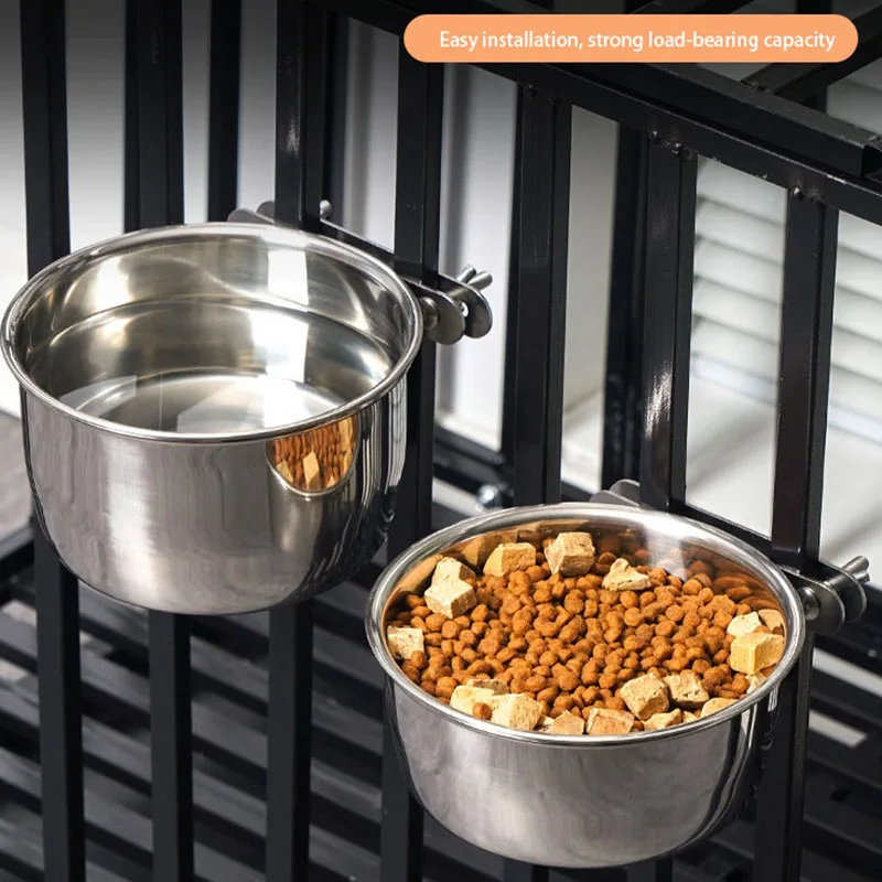 Cuenco fijo colgante antigolpes de doble tornillo de acero inoxidable para mascotas, cuenco para beber para gatos y perros, cuenco grueso, cuenco de comida para gatos
