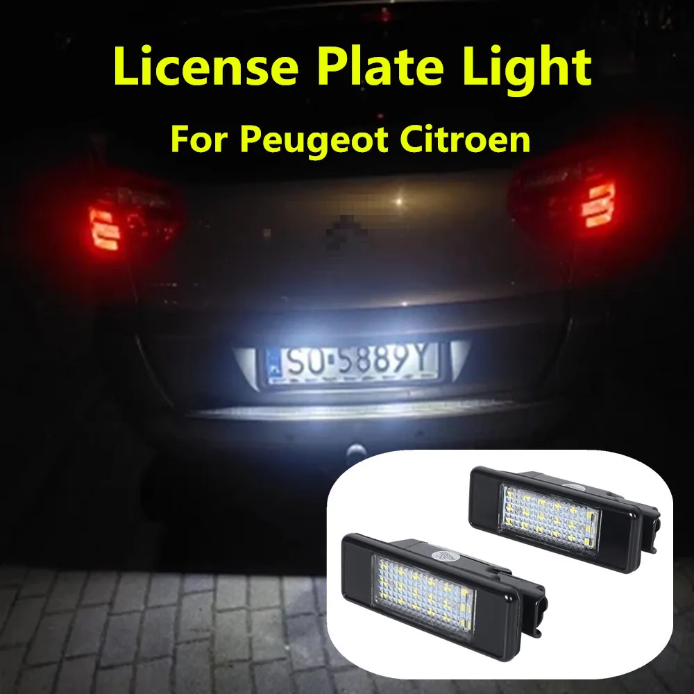2PCS Error Free White LED Car License Plate Light Bulbs Accessories For Peugeot 407 308 3008 207 307 106 Citroen C2 C3 C4 C5 C8