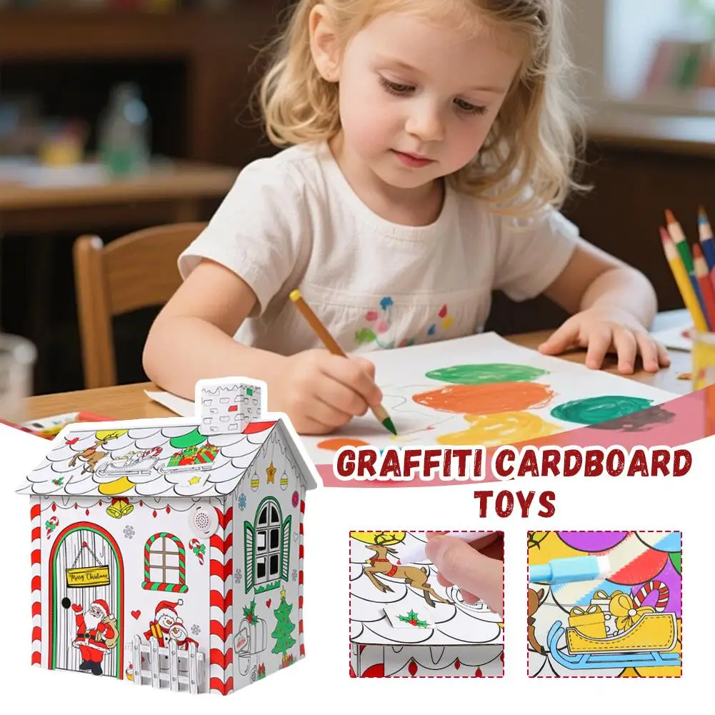 1 SZT. DIY Świąteczna Kartonowa Układanka 3D Graffiti Zabawka z Światłami i Muzyką, Zestaw do Składania, Prezent dla Dzieci, Zabawka Edukacyjna