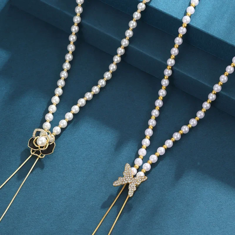 سلسلة سترة وردية متعددة الاستخدامات، قلادة، سلسلة سترة، سلسلة طويلة يمكن سحبها وتعديلها، أنيقة وعصرية