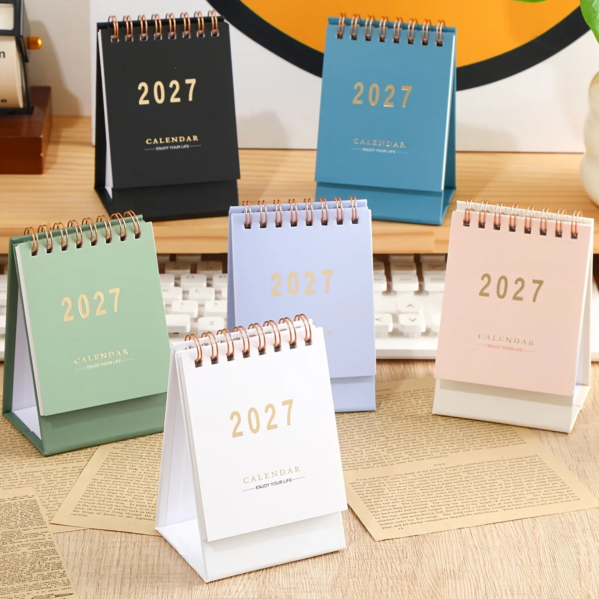 2027 Monthly Mini Desk Calendar, 1Pc Standing Tabletop Calendar, Portable Thick Paper Desktop Decor with Memo Area