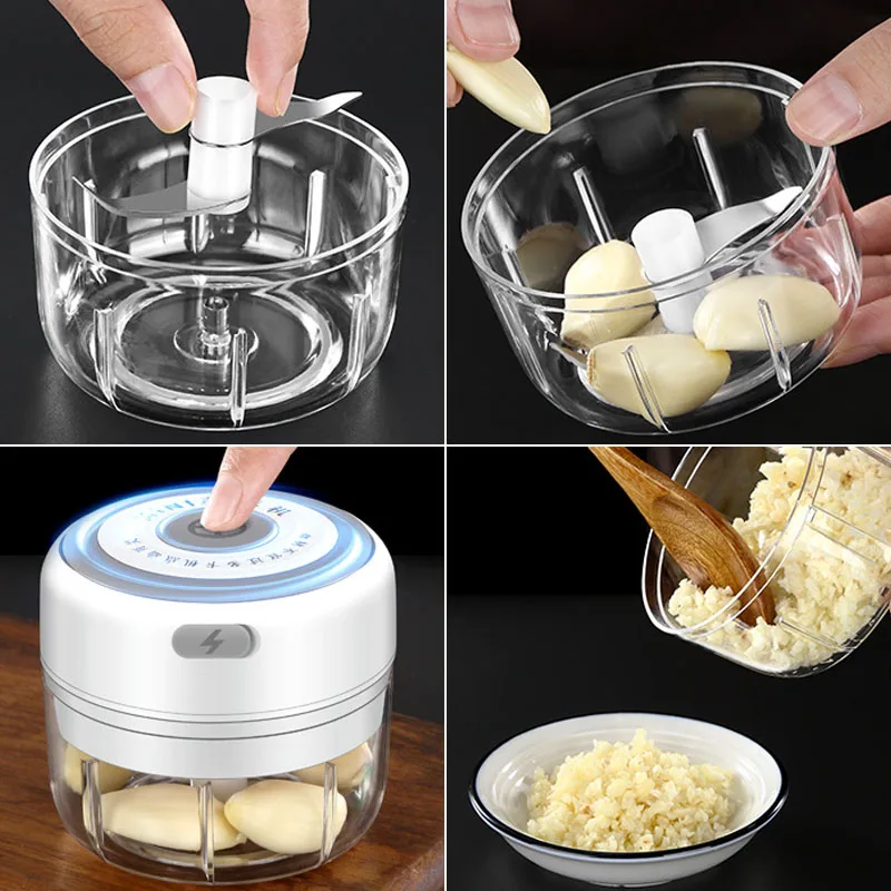 Mini Electric Vegetable Chopper Garlic Masher Crusher 250ML USB Rechargeable Ginger Meat Grinder Food Processor Kitchen Gadget