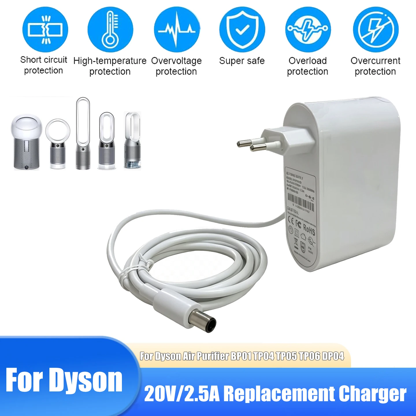 20V 2.5A Replacement Adapter for Dyson Air Purifier Fan Humidifier TP04 TP05 TP06 HP04 PH04 DP04 AC Power Supply EU/UK Plug
