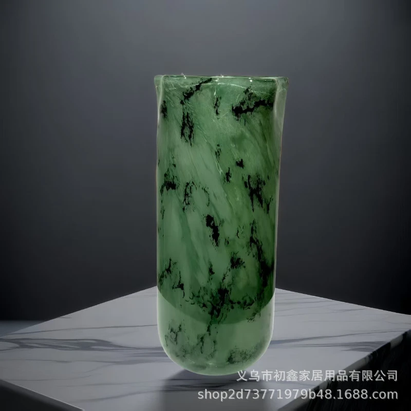 HT High-end open glass vase ornament, high-end living room desktop water-raised flower arrangement decoration