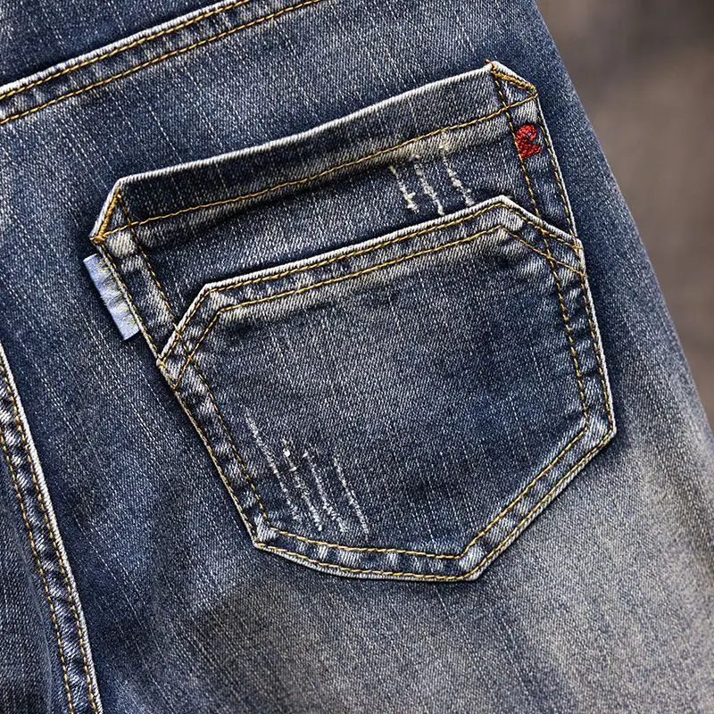 Roupas de marca retro 2025 outono novos jeans masculinos fino-ajuste em linha reta lavado versátil roupas masculinas calças elásticas de tamanho grande