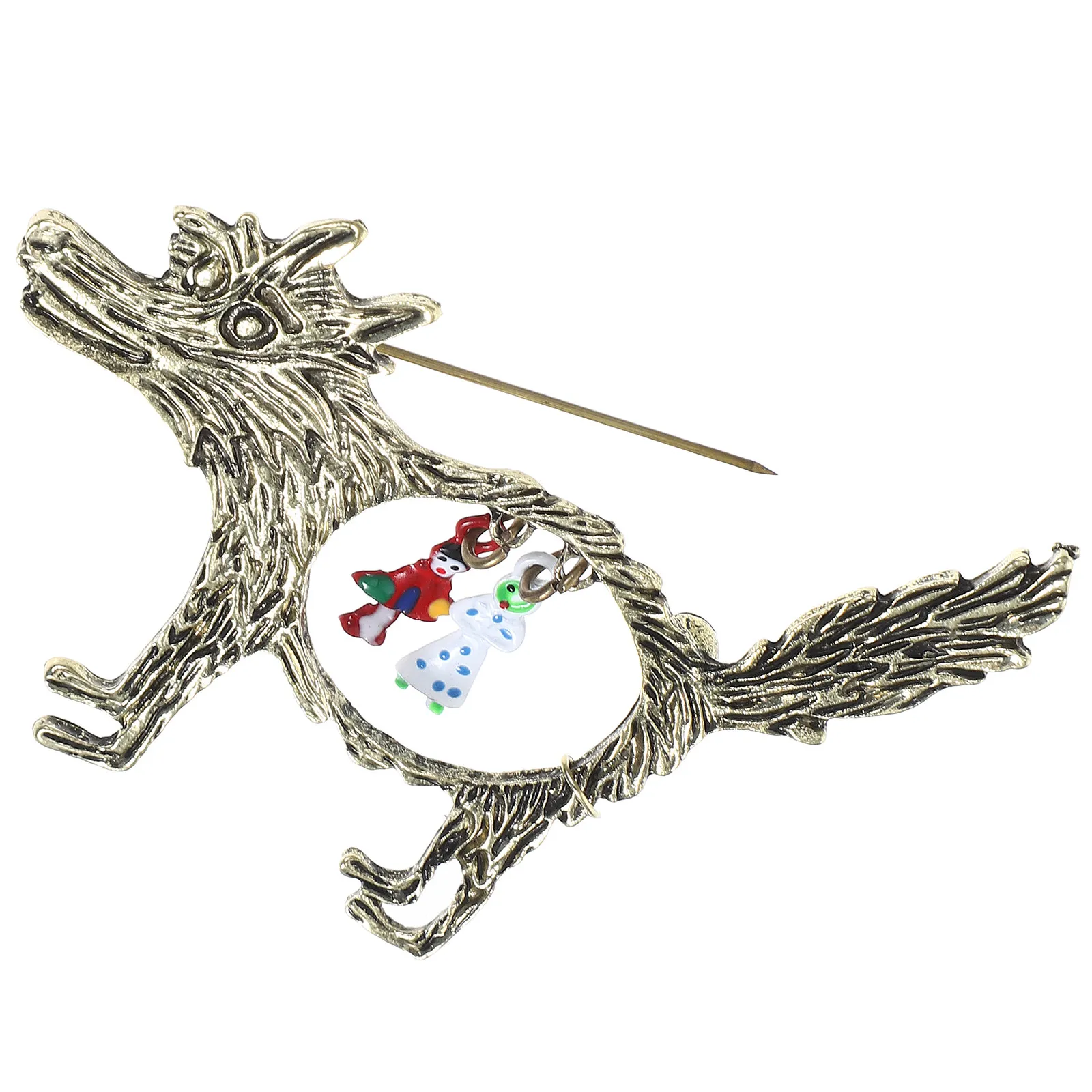 Retro Wolf Brooch Pin Jewelry Little Red Riding Hood Pin For Women Birthday Animal Cartoon Lapel Button Pins Jewelry Brooches