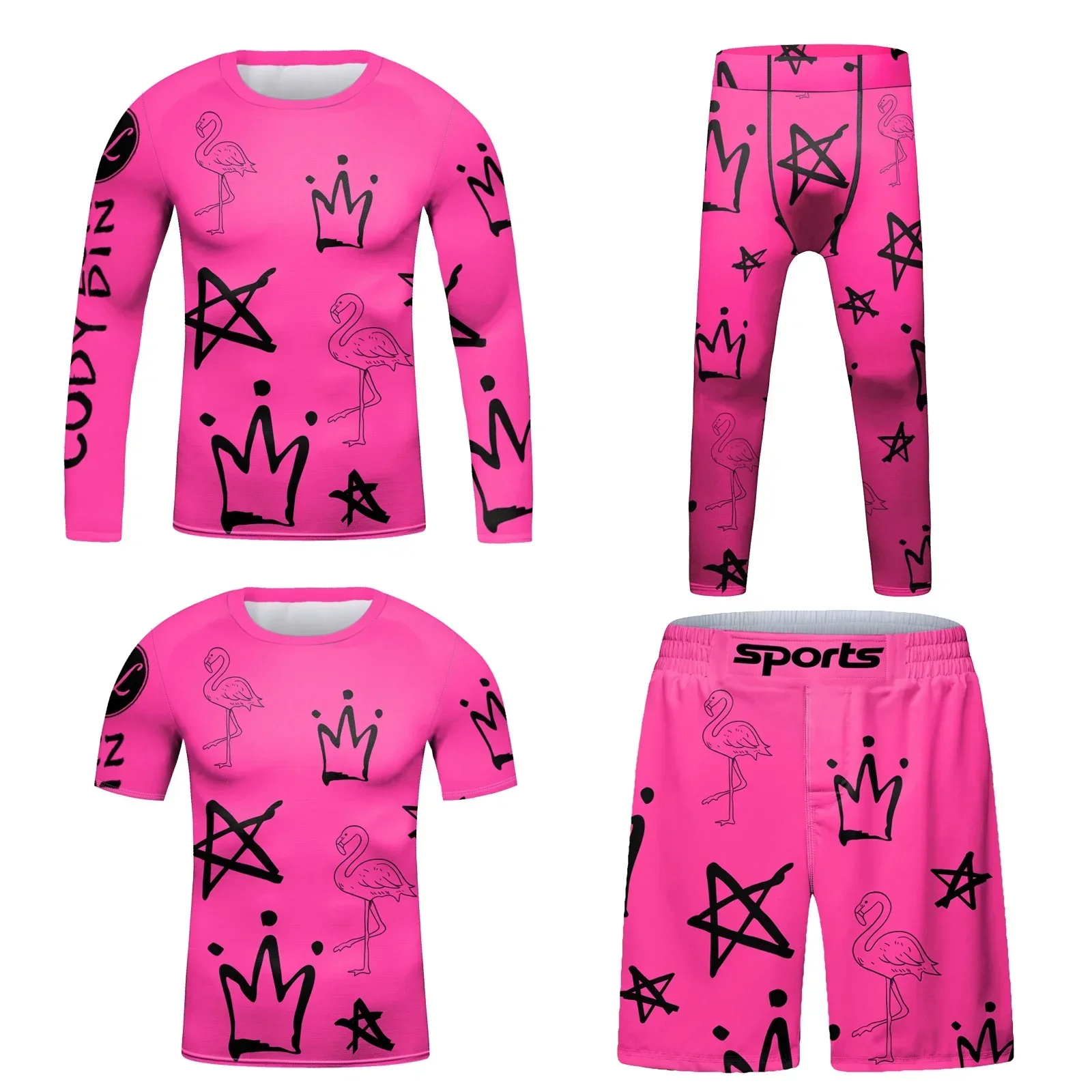 

Kids MMA BJJ Tracksuit Shirt Pants Set Boys Compression Sportsuit Children Muay Thai Sportswear Training Running Gym Clothing