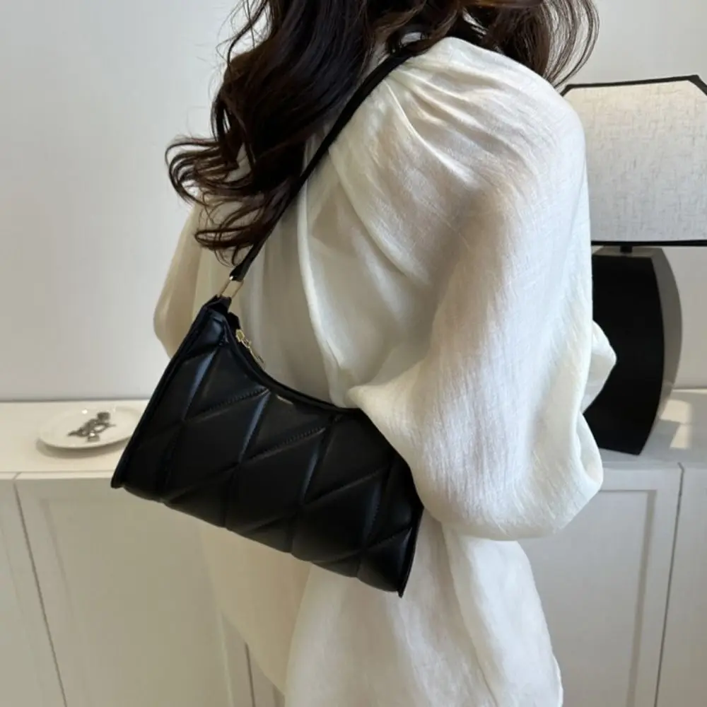 

Temperament Rhombus Female Hobos Handbag Retro Trendy Pu Shoulder Bag Simple Solid Color Commuting Underarm Bag Shopping