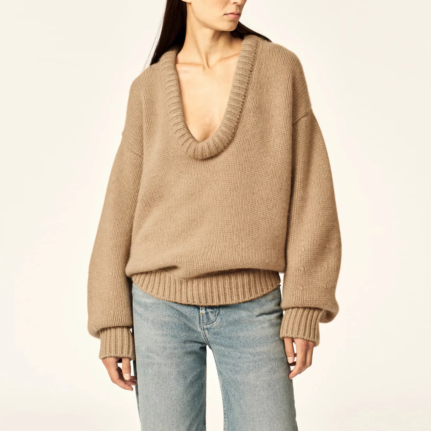 Women s Cozy Oversized Sweater with Ribbed Detailing and Slouchy Fit Casual Long Sleeve V-Neck Knit Pullover for Fall