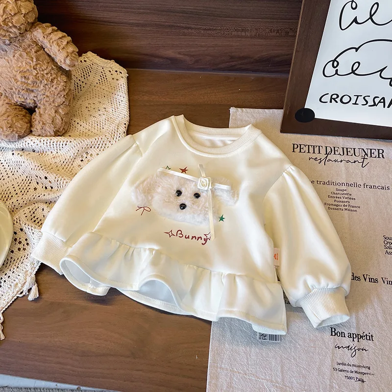 T-Shirts Princess Style Lace Top Spring/Autumn Toddler Girl Outfit Cute Print Shirt Soft Kids Clothes for Casual Wear