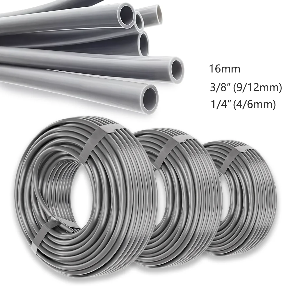 

10 м/20 м/30 м 1/4 дюйма 3/8 дюйма 1/2 дюйма серый полиэтиленовый шланг для дома, сада, теплицы, капельного орошения, наружный диаметр-6 мм, наружный диаметр-12 мм, наружный диаметр-16 мм, поливочная трубка