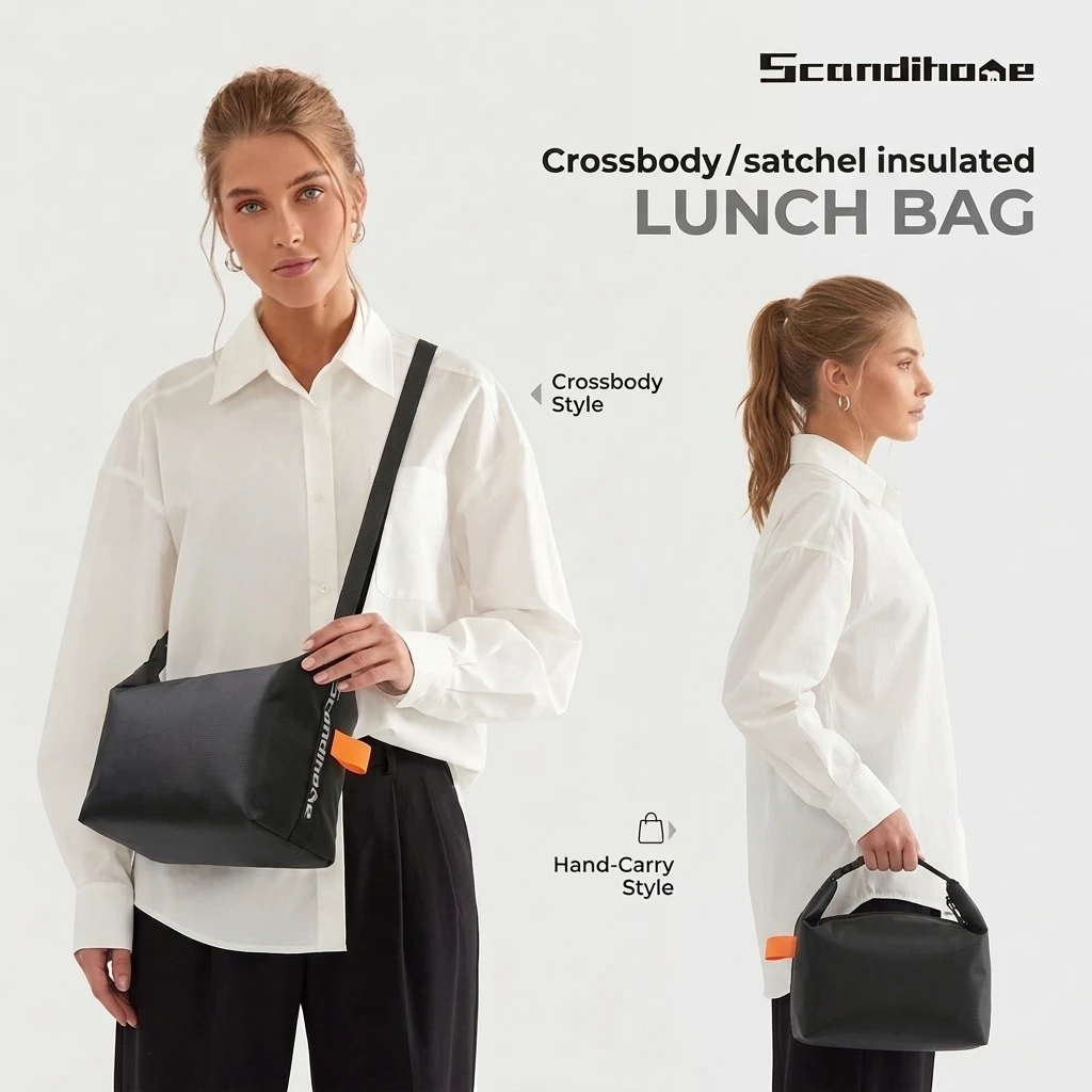 

Insulated Lunch Bag for Women Men Portable Handheld Crossbody Thermal Lunch Box Waterproof Oil-proof Foldable Food Storage Pouch