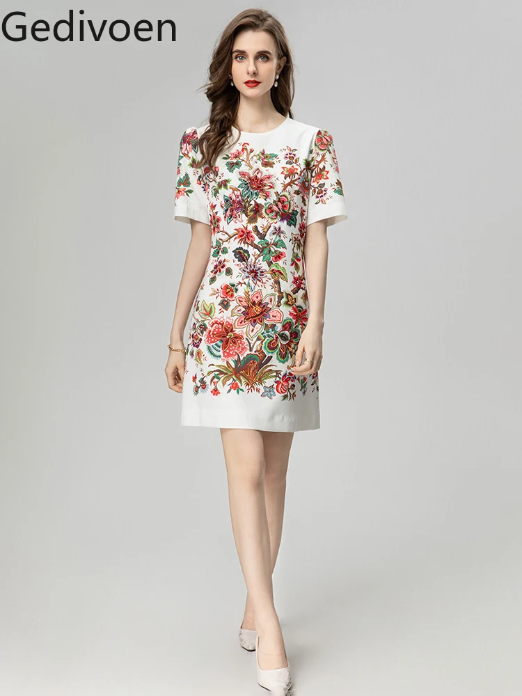 

Gedivoen Fashion Designer Summer Women's Dresses Embroidery Floral High Quality POLYESTER Office Lady O-Neck Dress