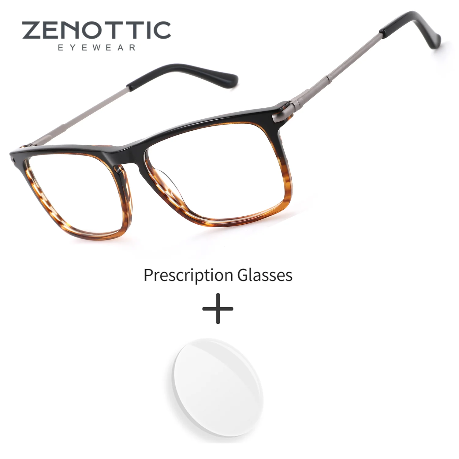 

ZENOTTIC (M Size) Popular Square Custom Prescription Eyeglasses Man Acetate Photochromic Men's Multifocal Glasses