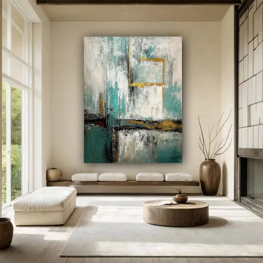

High Quanlity Handpainted Oil Painting Gold Foil Thick Textured Canvas Wall Art For Living Room Home Hall Picture Decor Blue Art
