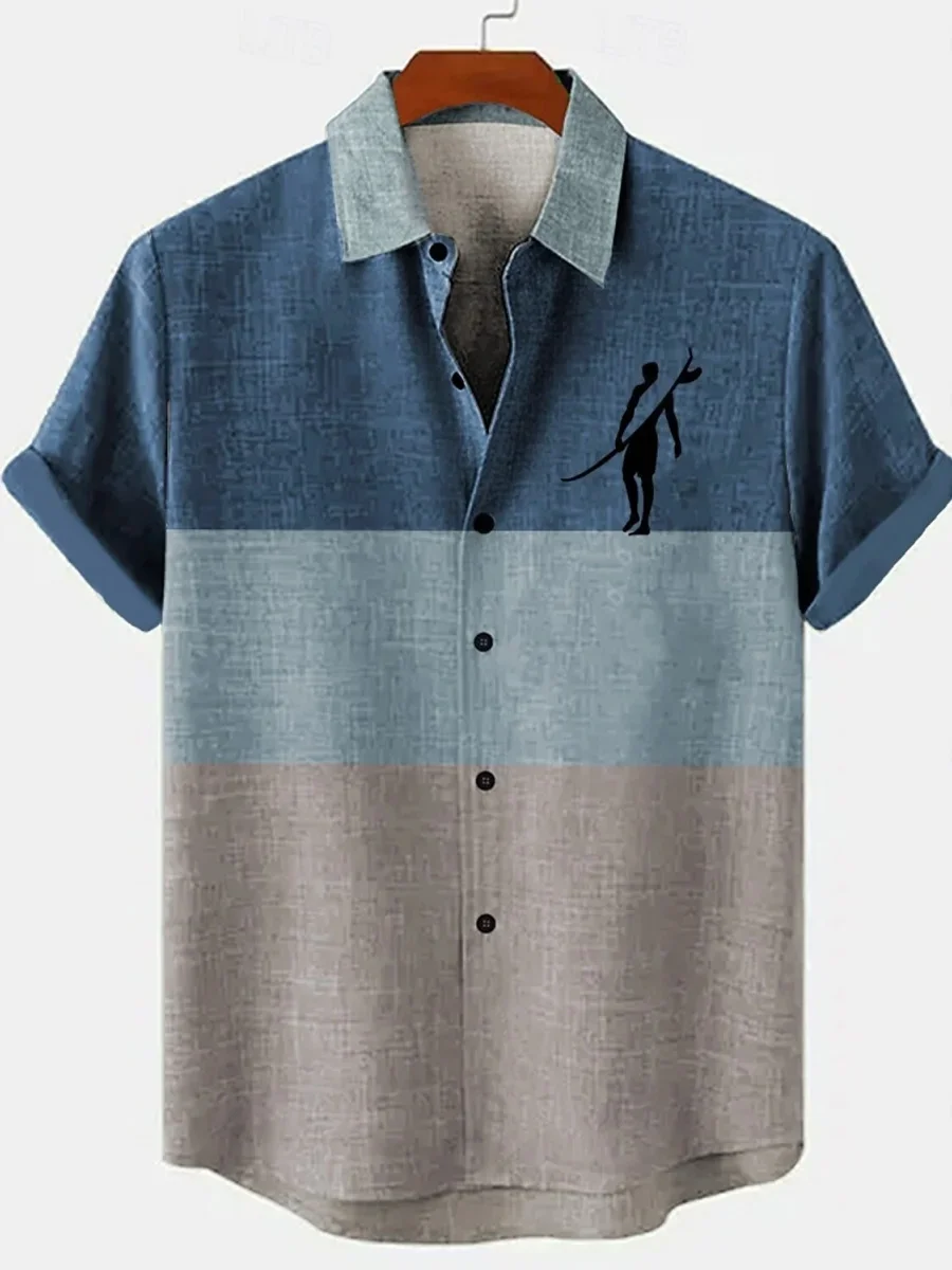 New men's ethnic retro fashion art print linen lapel shirt summer street Hawaiian style shirt