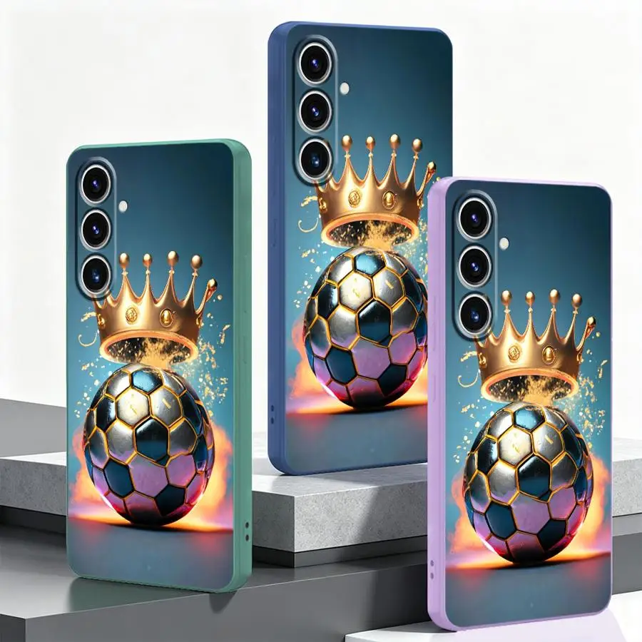 Phone Cover Case for Samsung Galaxy A35 A17 A12 A24 A13 A14 A36 A26 A51 A27 A52 A16 A34 A15 Colorful Crown Soccer Ball