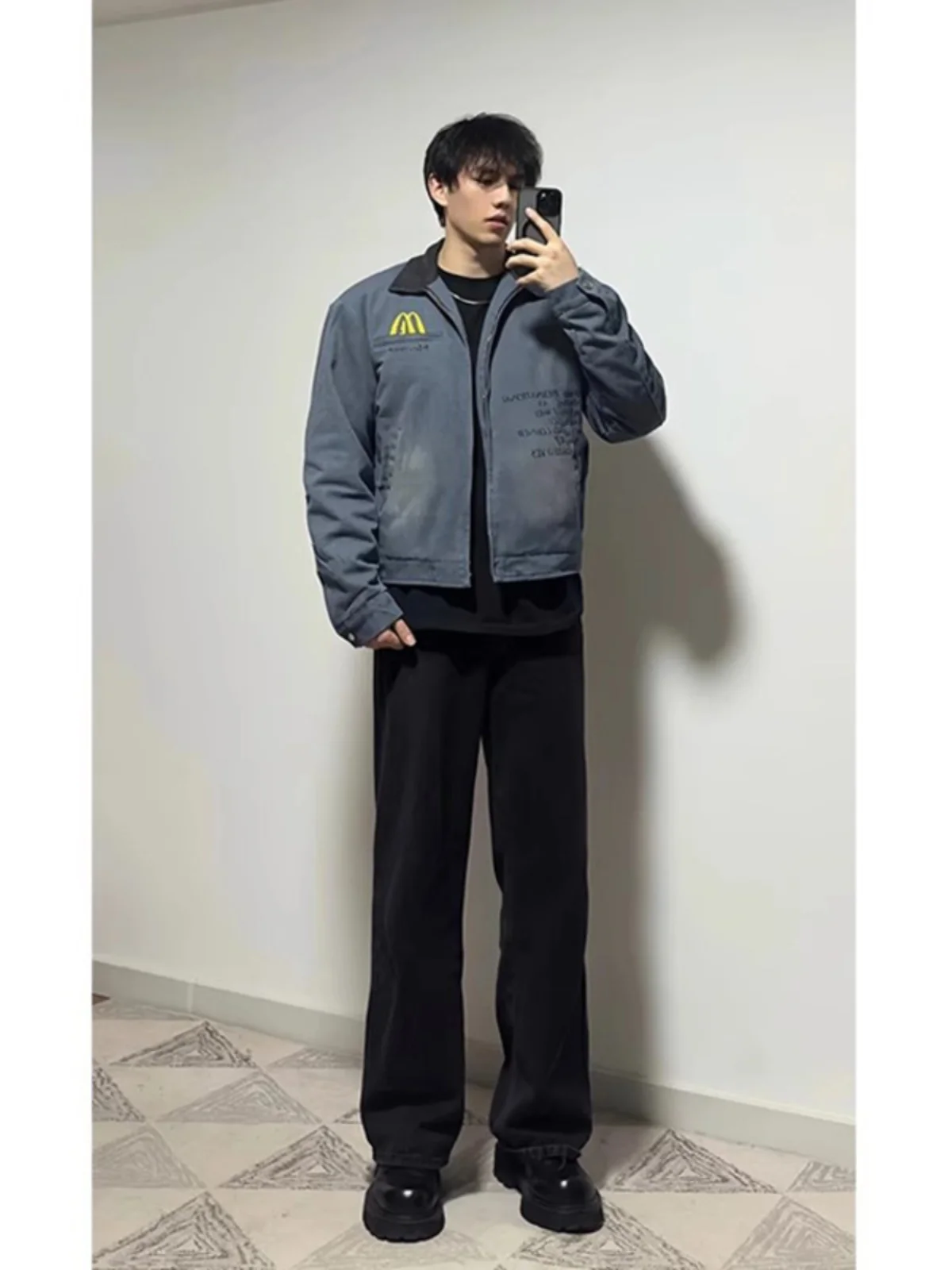 

Black Fleece Lined Straight Leg Jeans Men's Autumn Winter American High Street Cleanfit Trendy Brand Leg Lengthening Slimming