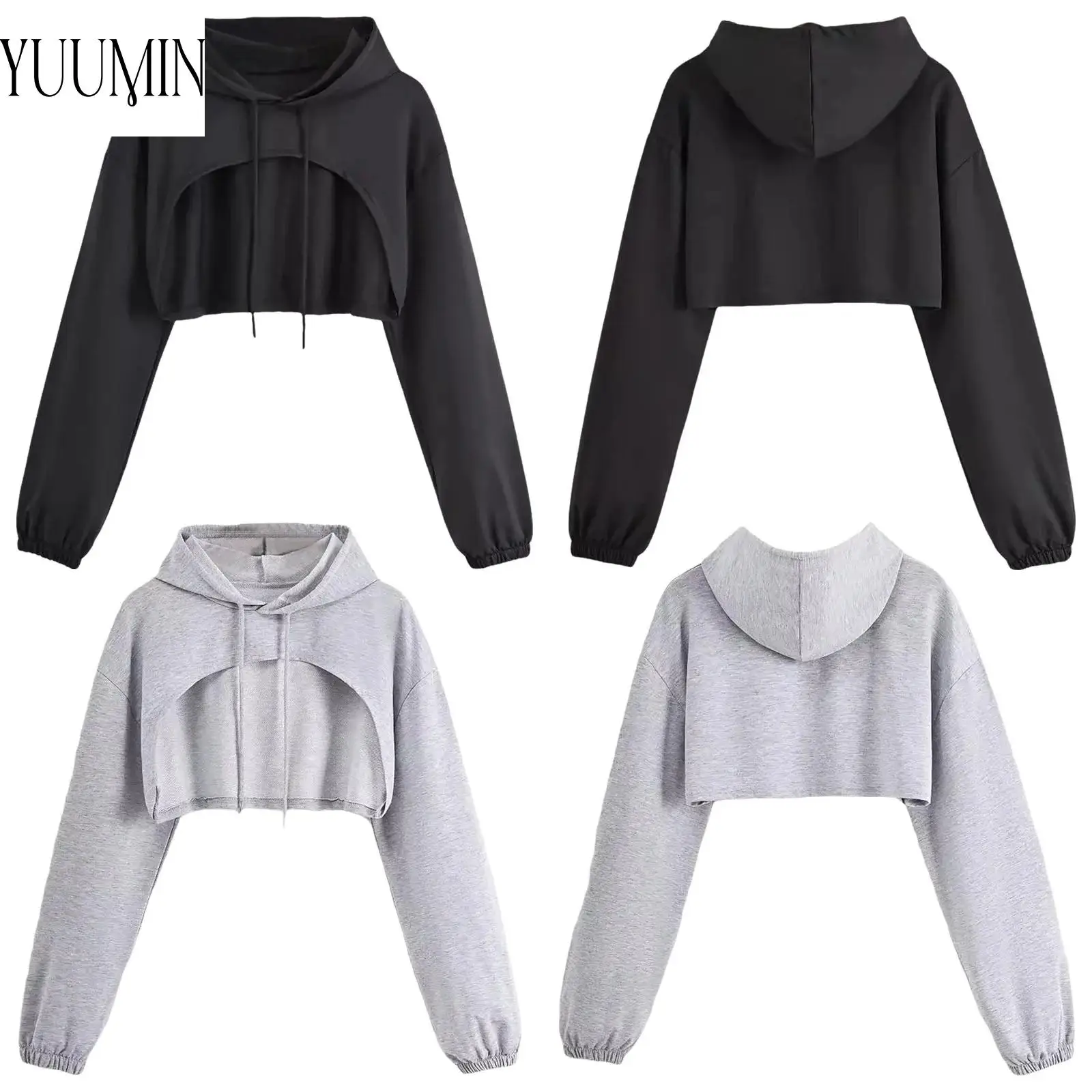 

Women Long Sleeve Fitness Hoodie Solid Color Crop Top Drawstring Hooded Sweatshirt Daily Wear for Gym Yoga Workout Running Dance