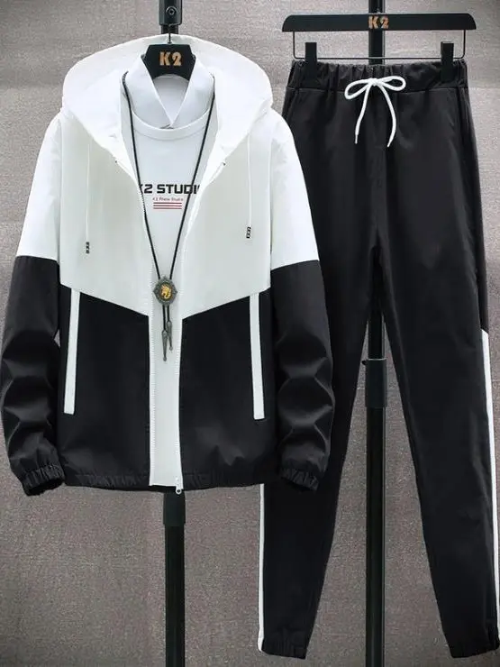 

Sportsprint Hooded Long Sve Cardigan Set Casual Spor Print Design Youth Men's Nine-Piece Pants Summer Collection