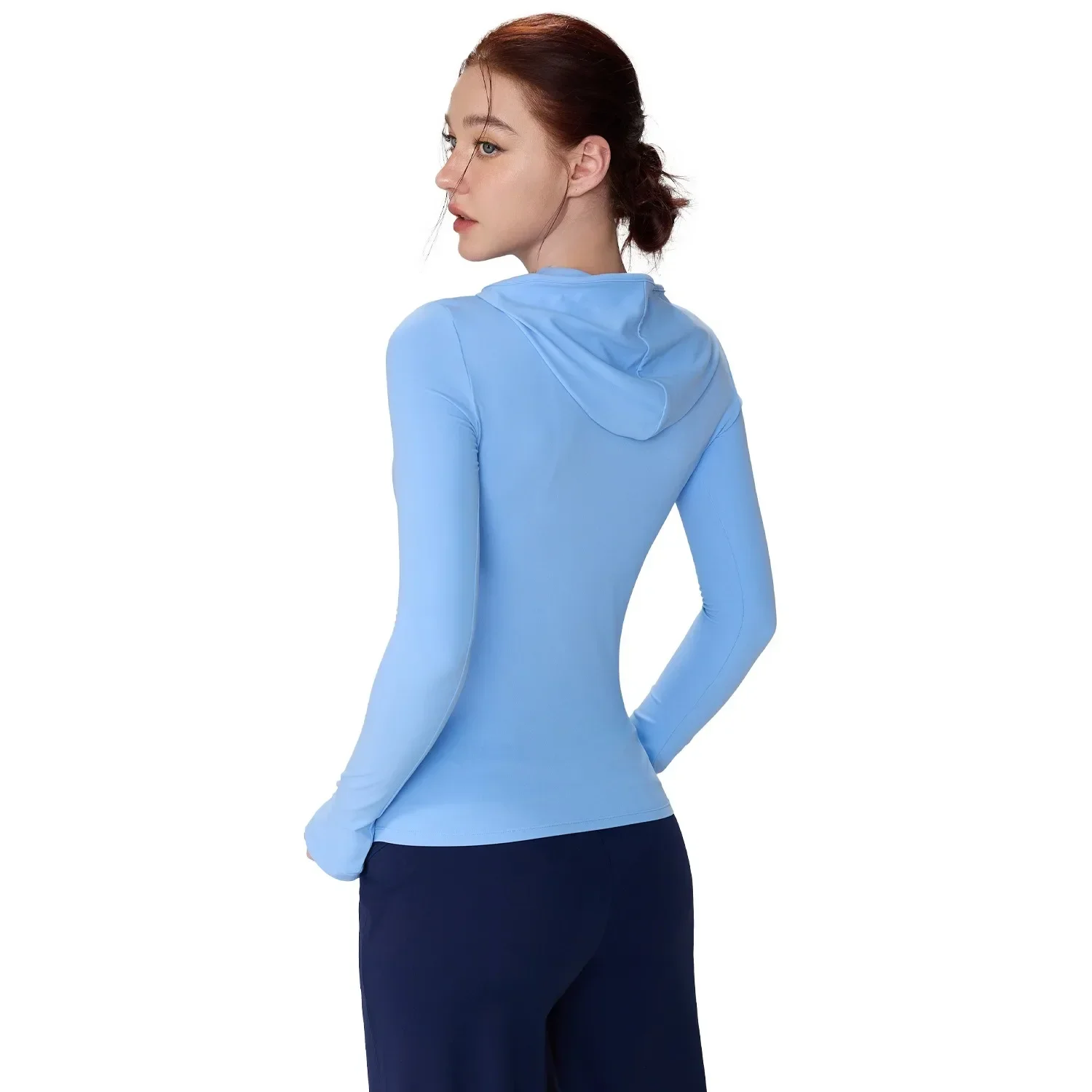 Al feminino com capuz de manga comprida esportes topo fino-ajuste diário nu casual activewear moda correndo fitness yoga camiseta