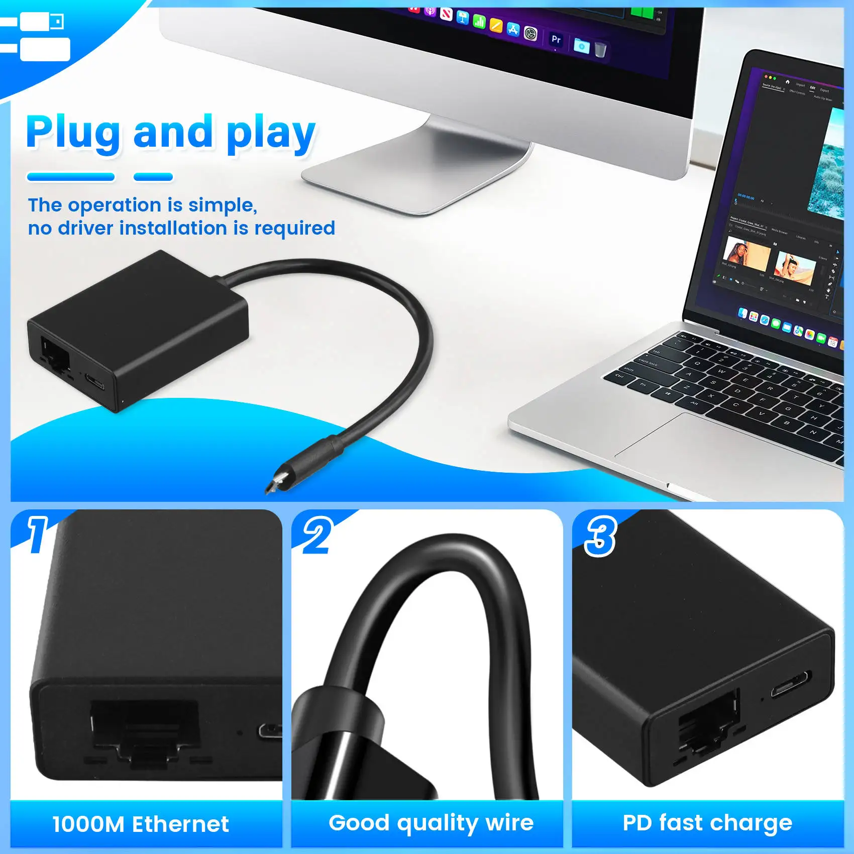 T85C RJ45 100Mbps Porta de microplaca de rede externa 4K LED Indicador Plug & Play Adaptador Ethernet para Smart