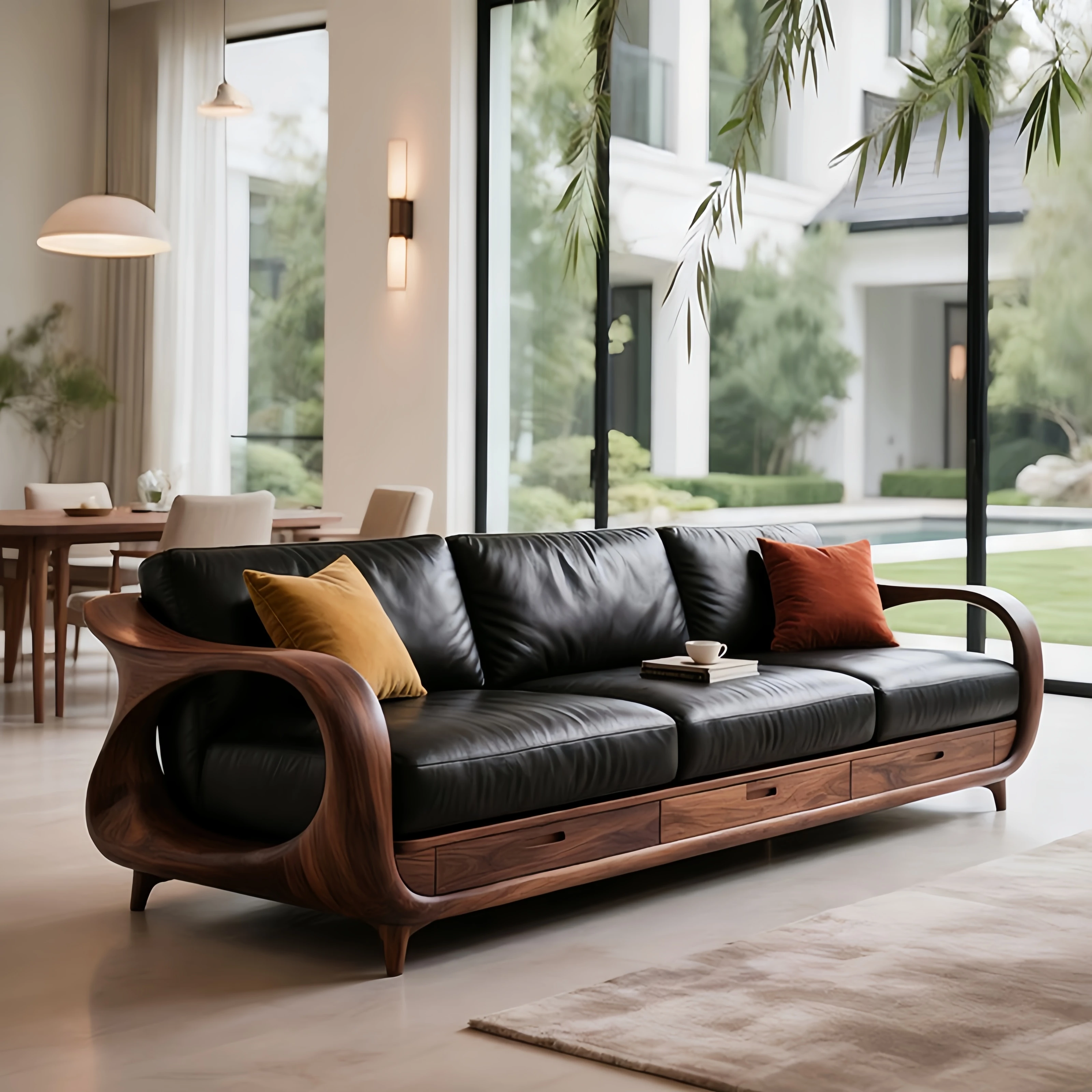 

Black walnut size apartment living room home club hotel office straight sofa