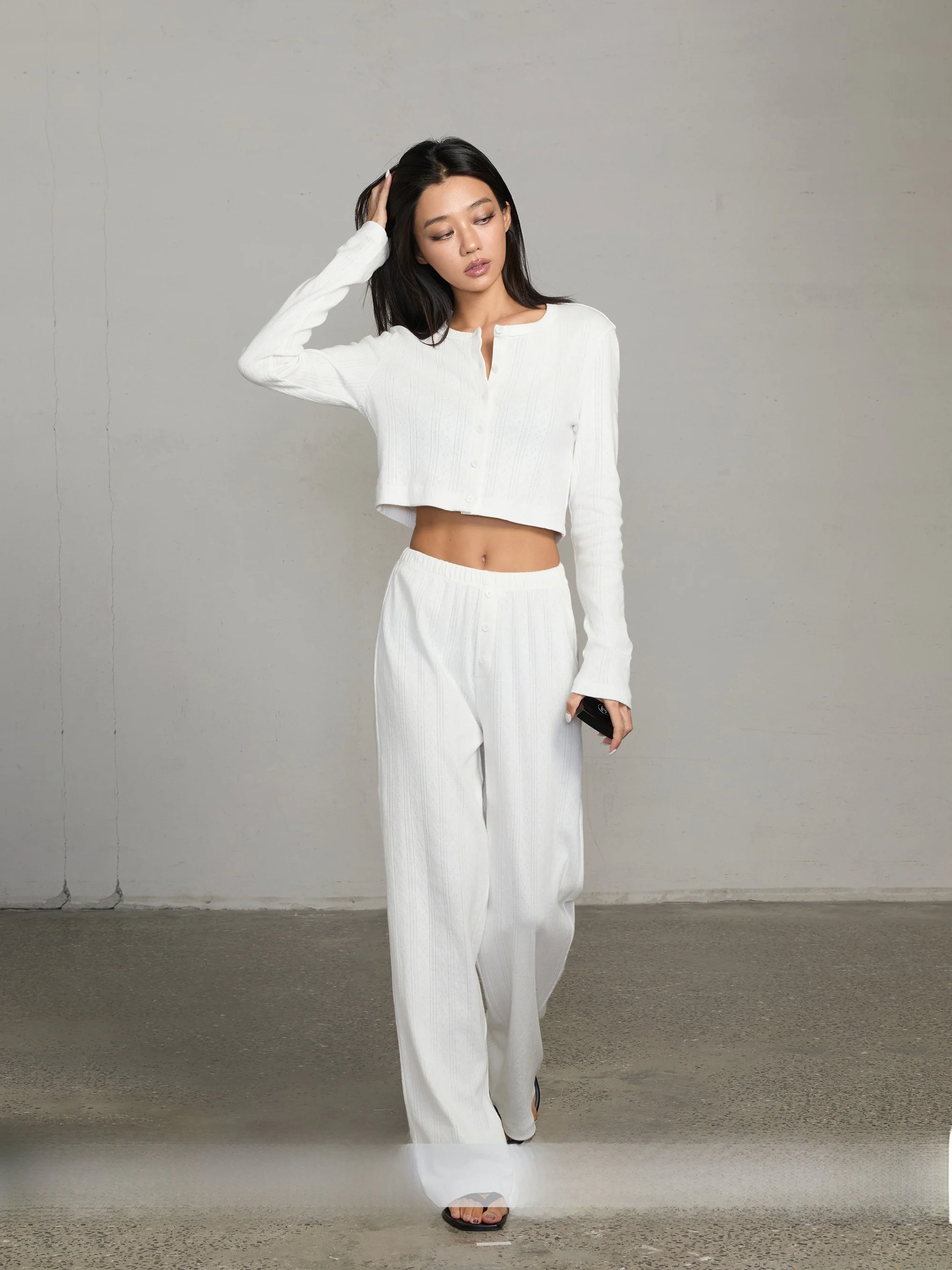 

Женская трикотажная одежда для сна MIRANDA SONG из чистого хлопка, повседневная домашняя одежда с длинными рукавами и длинными брюками, с высокой талией, можно носить на улице