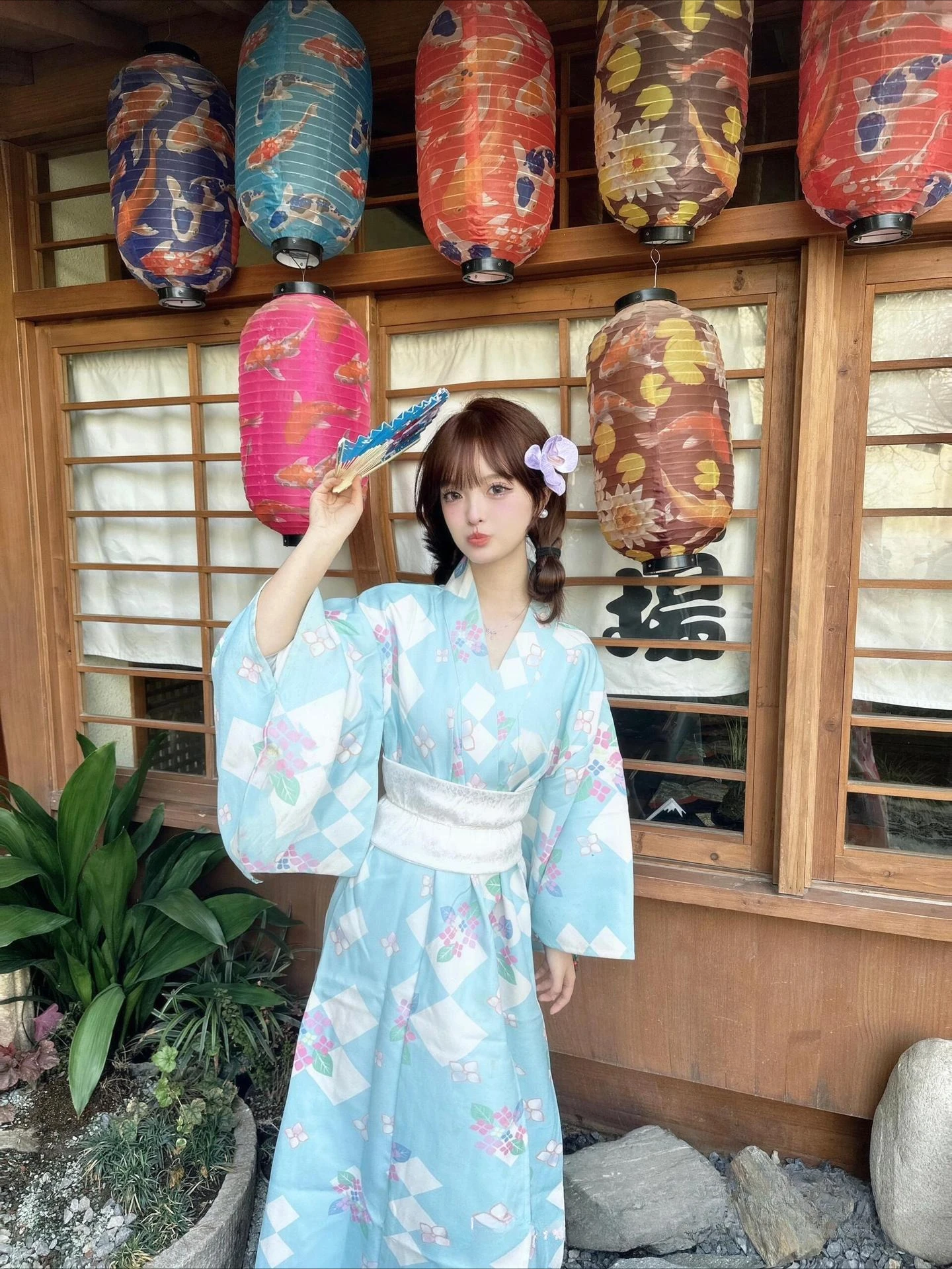 جديد وصول كيمونو المرأة زهرة زرقاء نمط لطيف فتاة السفر التصوير الفوتوغرافي الزي الياباني التقليدي