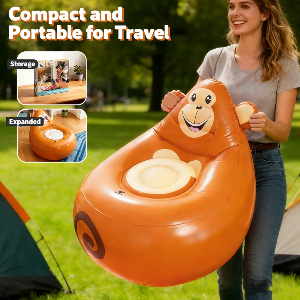 Cartoon Kids PVC Inflatable Sofa Soft Skin-friendly Portable Outdoor Storage Chair Cute Design Lightweight Foldable Couch