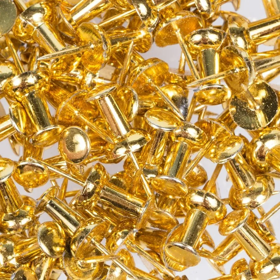 Gold Push Pins for Office and Home Use 2 Packs of 100 Reliable Metal Fasteners for Bulletin Boards Wall Displays and Craft Proj
