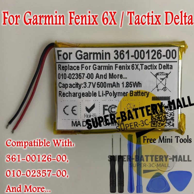 

Ремонт аккумулятора 500 мАч для Garmin Fenix 6X, Tactix Delta, 361-00126-00,010-02357-00