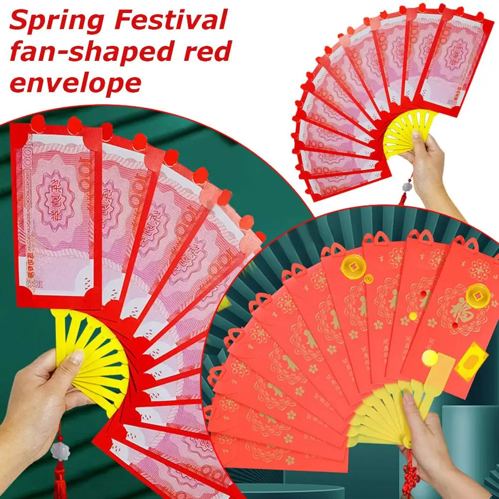 Bolsillos para dinero de la suerte, año de serpiente china en forma de abanico, sobre plegable rojo HongBao, suministros, sobres para fiesta, rojo F0C1