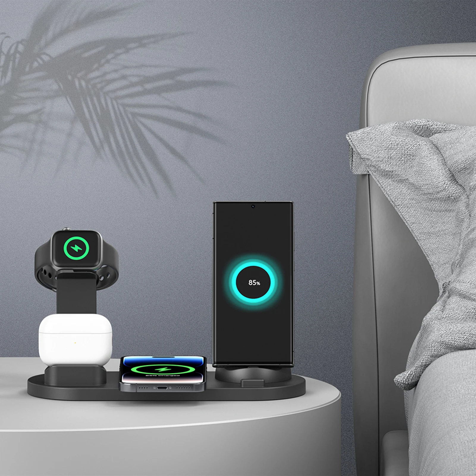 แท่นที่ชาร์จแบบไร้สายอัจฉริยะสำหรับวางโทรศัพท์แบบตั้งโต๊ะอุปกรณ์ชาร์จสำหรับงานหนักสำหรับห้องสำนักงานที่บ้าน