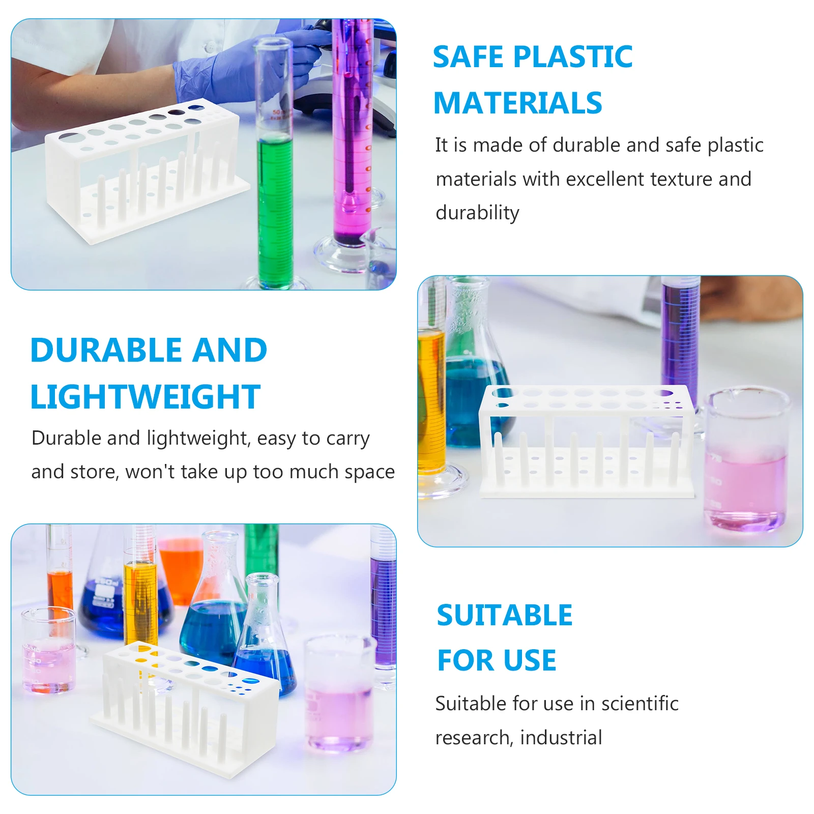 

Chemical Test Tube Stand Plastic Holder Laboratory Rack for Storage Experiment Shelf