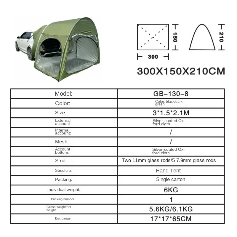 YOUSKY Outdoor Car Rear Tent | Quick-Setup Storage Tent for Bikes and Motorcycles, Black Waterproof Sunshade Canopy