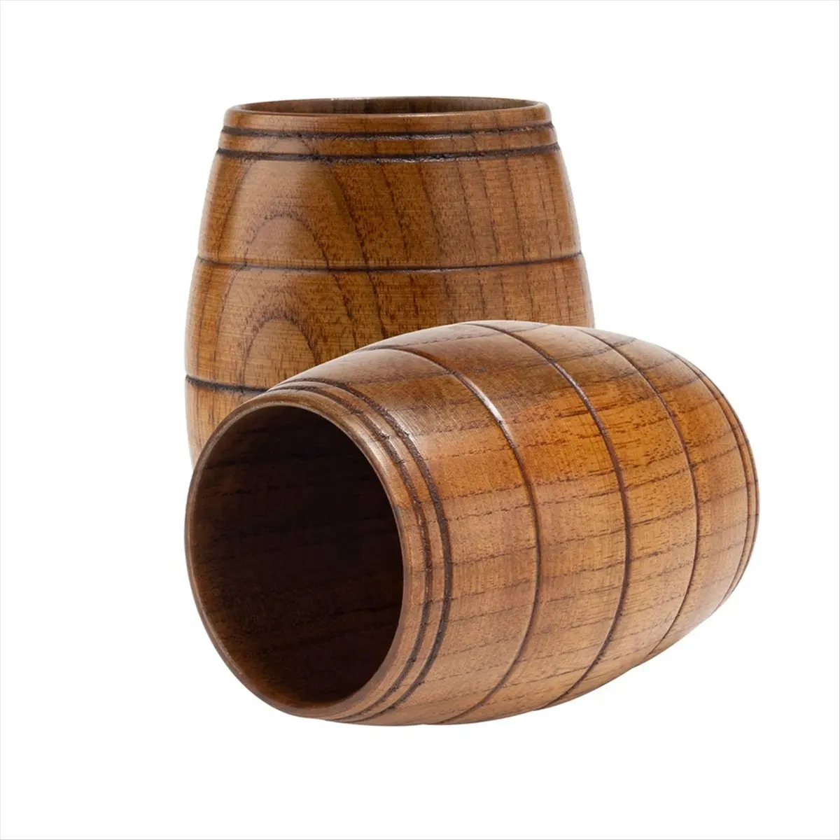 X10A 2 Pieces Classical Wooden Shaped Beer Mug, Handmade Tea Cups, for Coffee, Hot Drinks, Milk, Wine, 210Ml