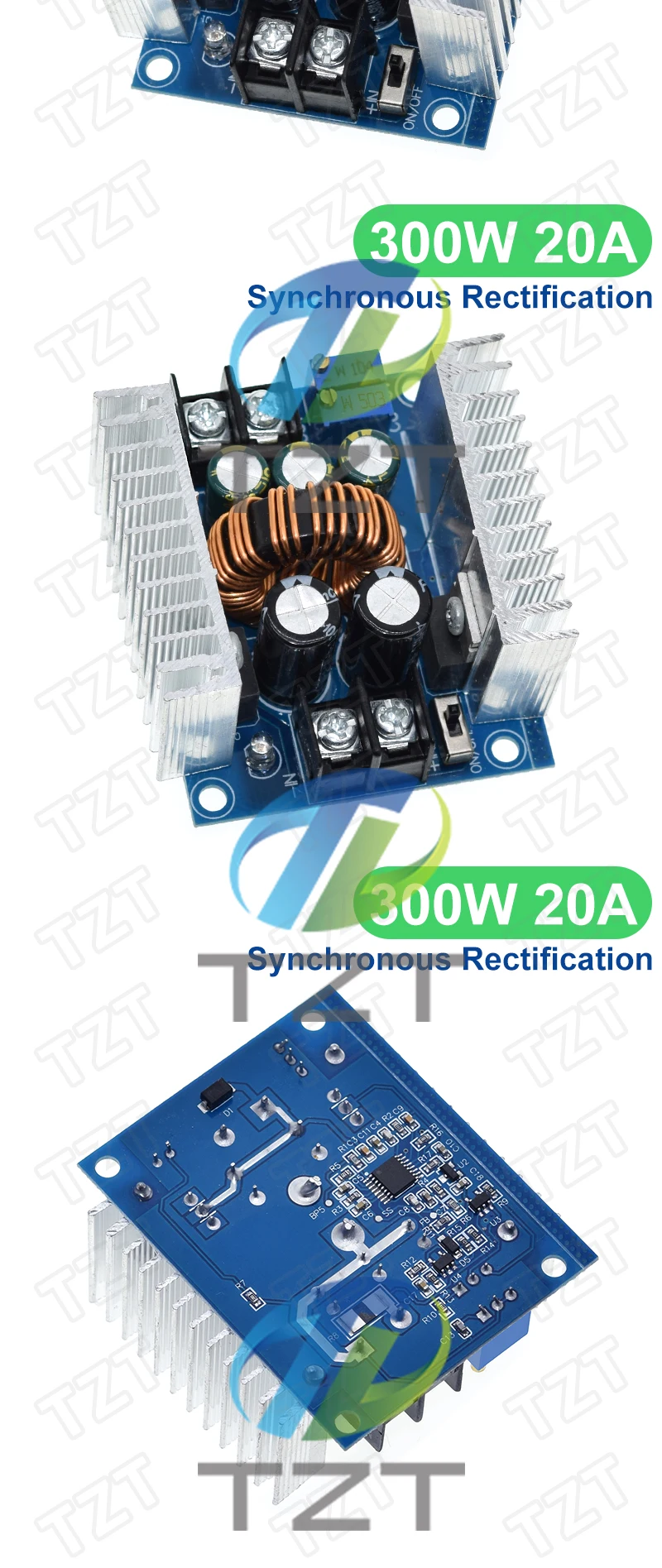 Modulo Step Down DC 6V-40V A 1.2V-35V 300W 20A – Regolatore Di Tensione E Corrente Con Dissipatori E Connettori Saldati
