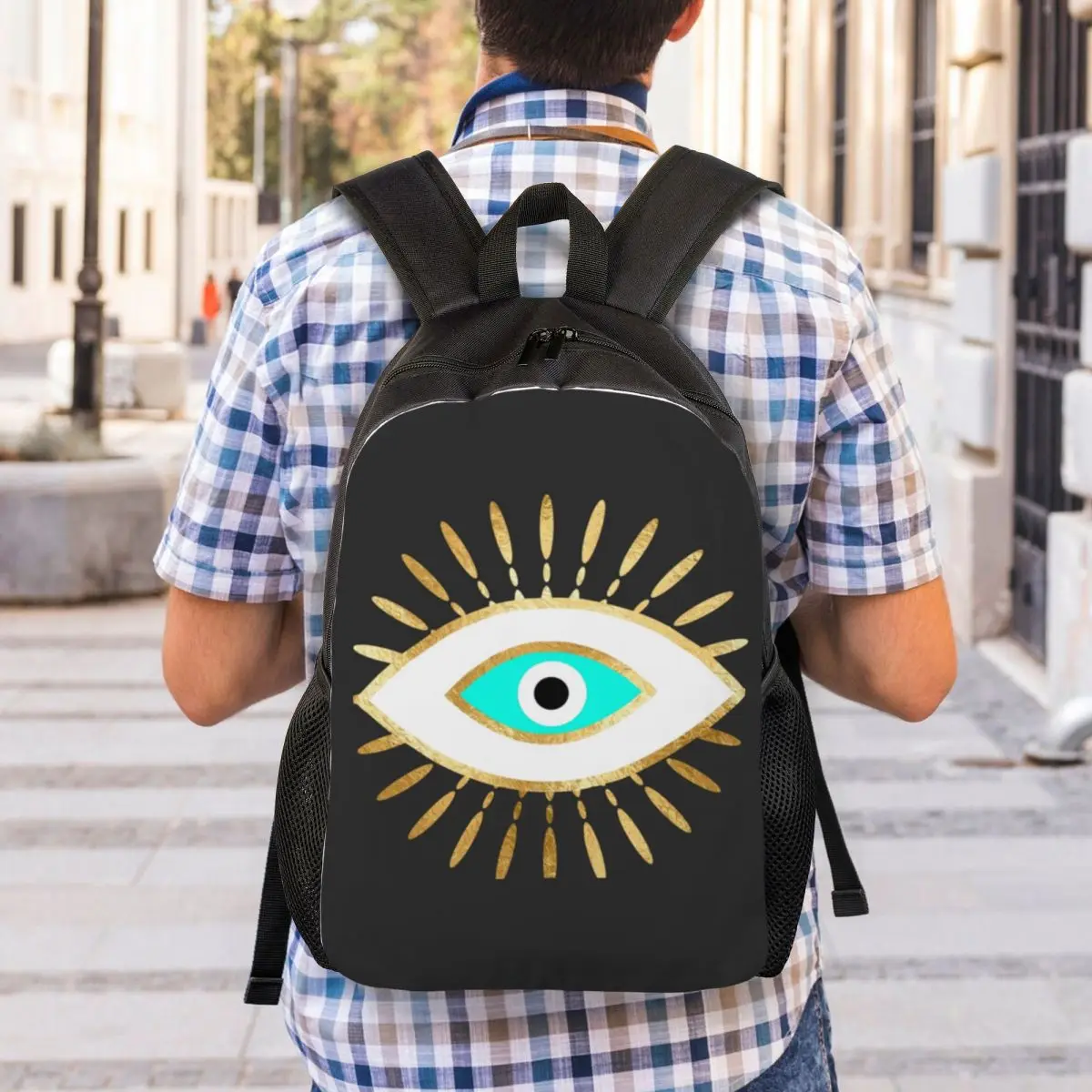 Hamsa Evil Eye Gold Foil Print Mochilas para Mulheres e Homens, Bolsa de Escola Impermeável, Nazar Amulet, Mochilas de Impressão, Faculdade