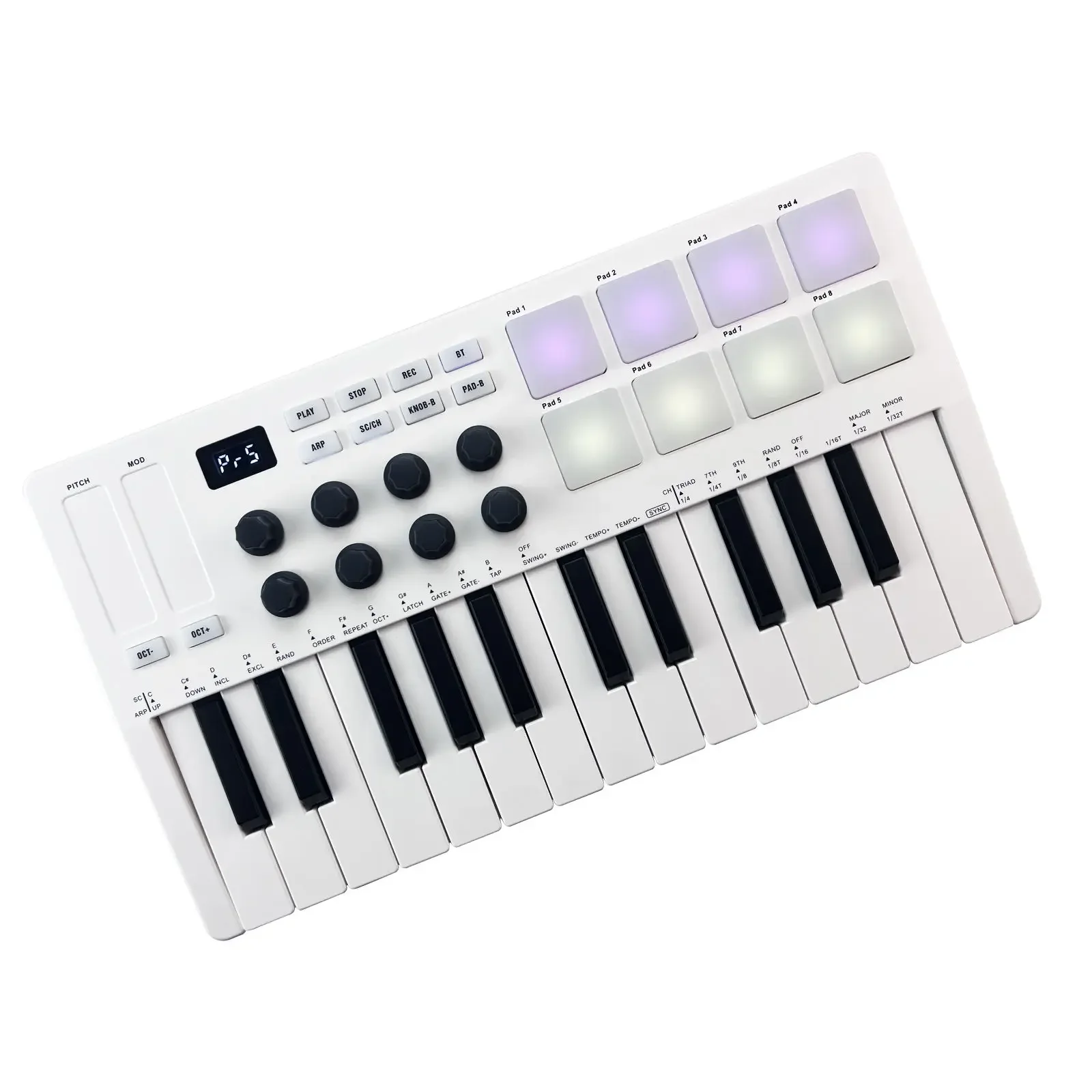 Professional USB Mini Electric Organ Piano Audio 25 Keys Arranger Midi Keyboard Controller with RGB Drum Pads 8 Knobs