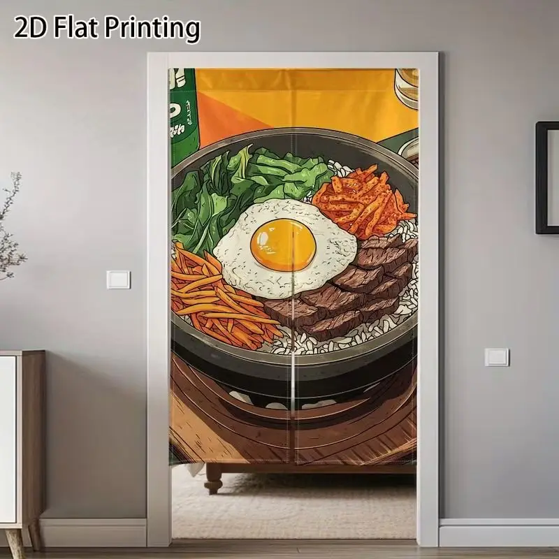 VIKAMA Korean Style Kitchen Curtain, Cartoon Bibimbap Skewers Half Door Curtain, Privacy Divider Screen Entryway Home Decor