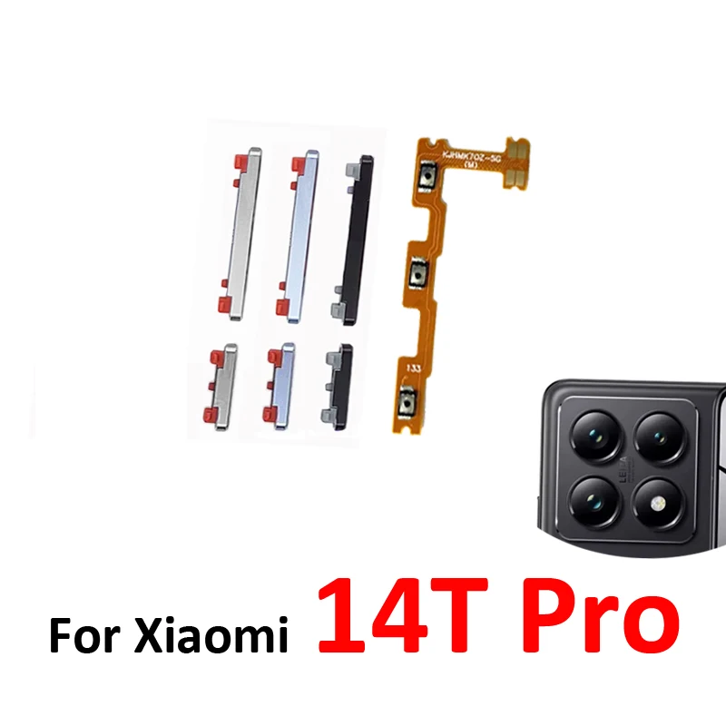 Phone Power Volume Button For Xiaomi MI 14T Pro New On Off Up Down External Key Internal Flex Cable Repair Parts Black