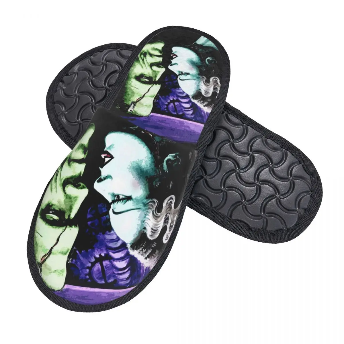 Custom Bride Of Frankenstein Soft Memory Foam House Slippers Women Science Fiction Horror Film Cozy Warm Anti-Skid Slipper