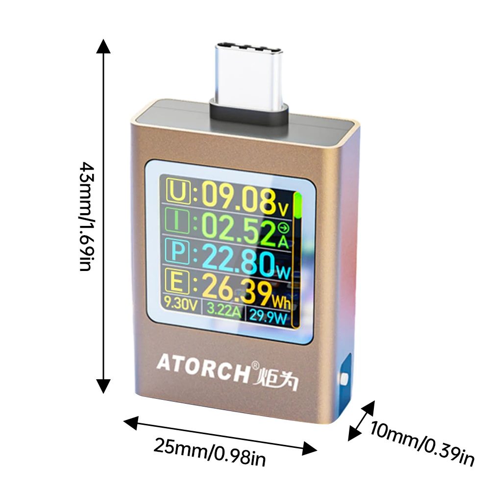 AT085 DC 4.5-50V 0-12A 600W PD3.1 Digital Display Voltage Ammeter Power Bank Meter Type-c Cell Phone Charger TFT G-Sensor Tester