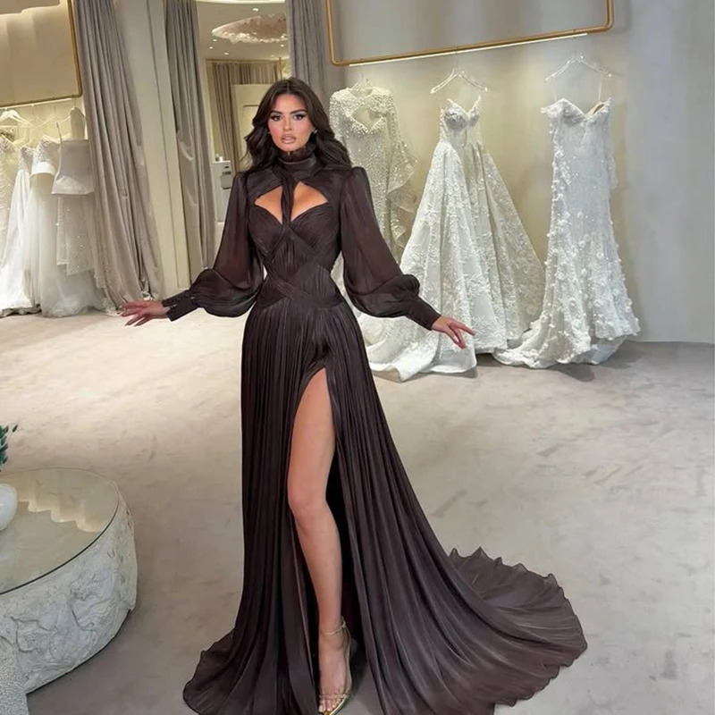 

Thinyfull Sexy A-Line Prom Evening Dresses Saudi Arabia Puff Sleeve High Split Party Dress 2026 Cocktail Prom Gowns Customized