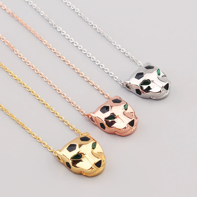 Europe America Designer Luxury Necklaces Women Lady Black Patches Leopard Heads Pendant Chain Necklace 3 Color