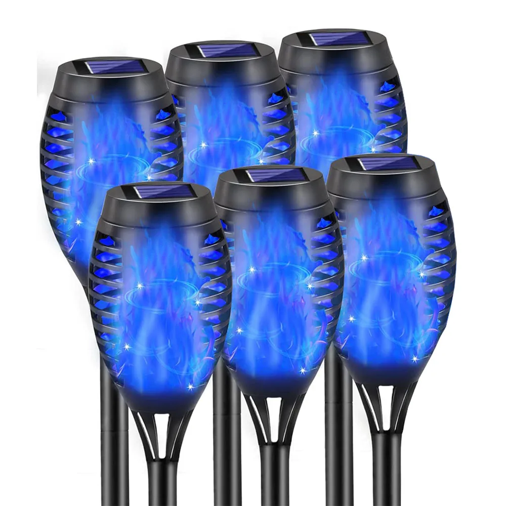 6 حزمة 12LED RGB الشمسية لهب الشعلة أضواء الخفقان ضوء مقاوم للماء حديقة الديكور في الهواء الطلق مسار الحديقة ساحة فناء مصابيح أرضية