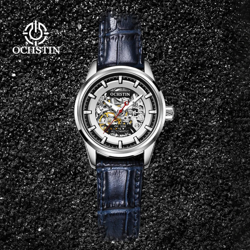 OCHSTIN Master Collection Men's Skeleton Mechanical Movement Watches Man Leather Strap Wristwatch Male Waterproof Luxury Clock