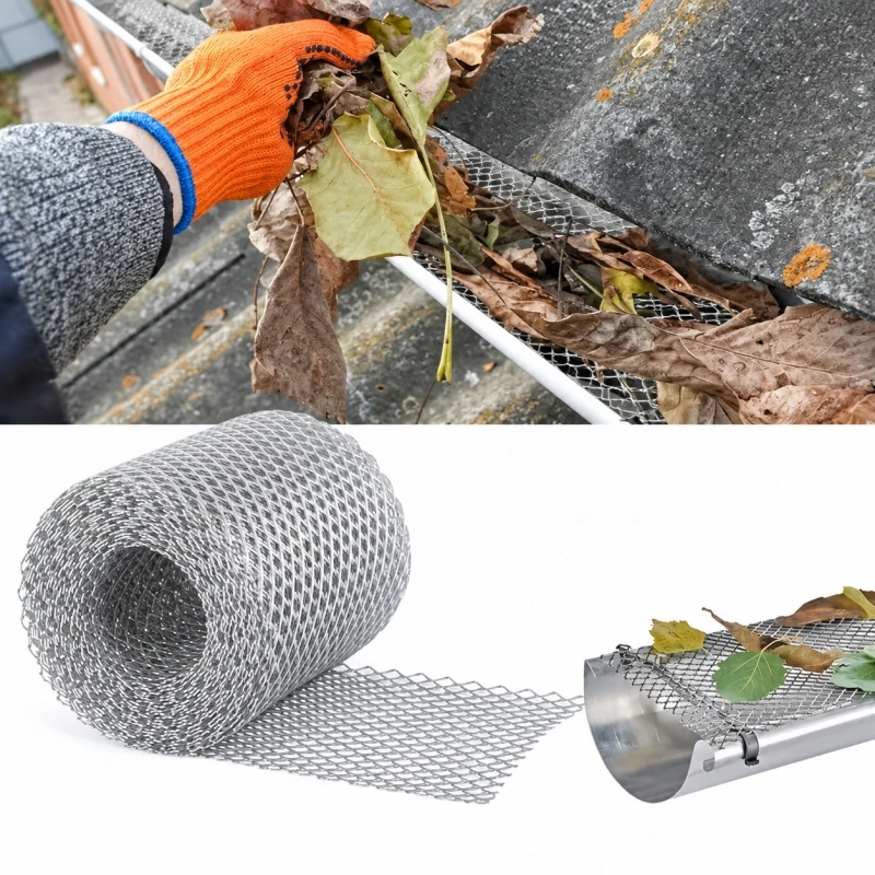 DIY Cuttable Aluminum Gutter Guard Mesh Roll Flexible Leaf Screen for Roof Gutters Rain Drain Covers Leaves and Debri Protection
